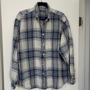 Ermenegildo Zegna Yachting pure linen shirt plaid XL blue gray preppy